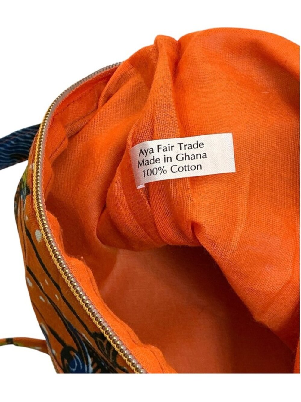 African Print Shoulder Bag Handmade 100% Cotton Orange Multi Aya Fair Trade - Picture 12 of 16